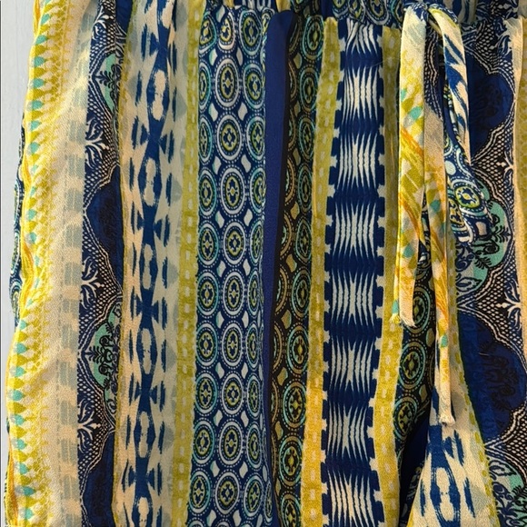 About A Girl High Waist Blue and Yellow Striped Shorts - Picture 3 of 4